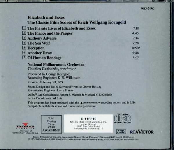 ELIZABETH AND ESSEX - FILM SCORES OF ERICH WOLFGANG - CD - LIKE NEW - Image 3