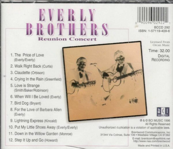Everly Brothers - Reunion Concert - CD - Brand New - Image 3