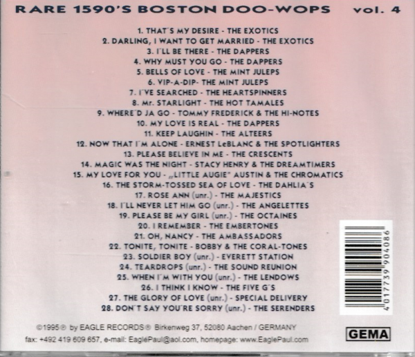 RARE 1950'S BOSTON DOO WOPS - VOL 4 CD - BRAND NEW - Image 3