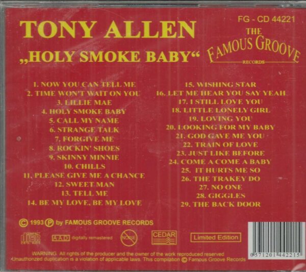 TONY ALLEN CD - Holy Smoke Baby  Like New   29 Tracks on Famous Groove - Image 3