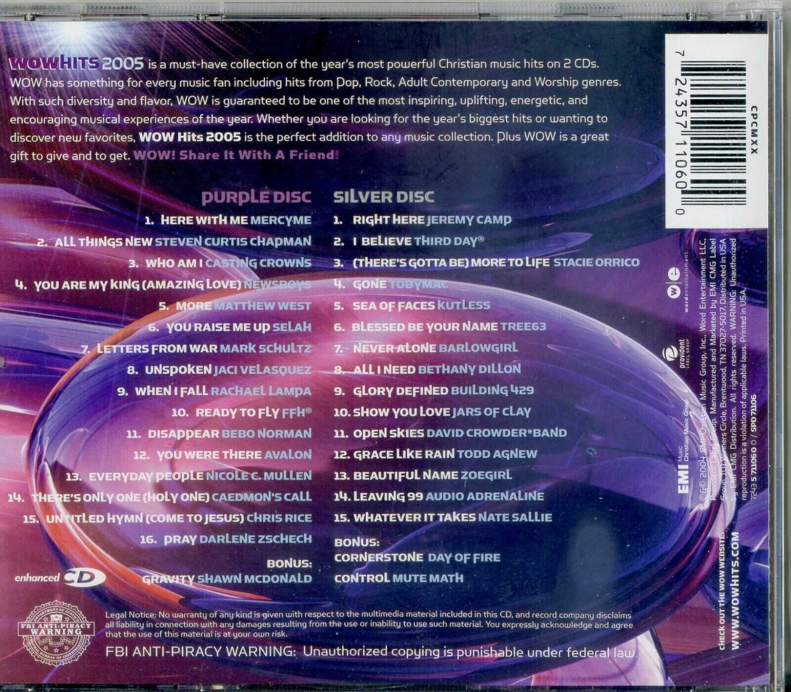WOW - HITS 2005 - 31 OF THE YEARS TOP - CHRISTIAN - 2 DISCS - CD - LIKE NEW - Image 3