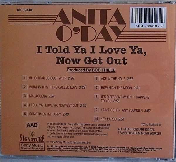 ANITA O'DAY - CD - I Told Ya I Love Ya Now Get Out - BRAND NEW - Image 3
