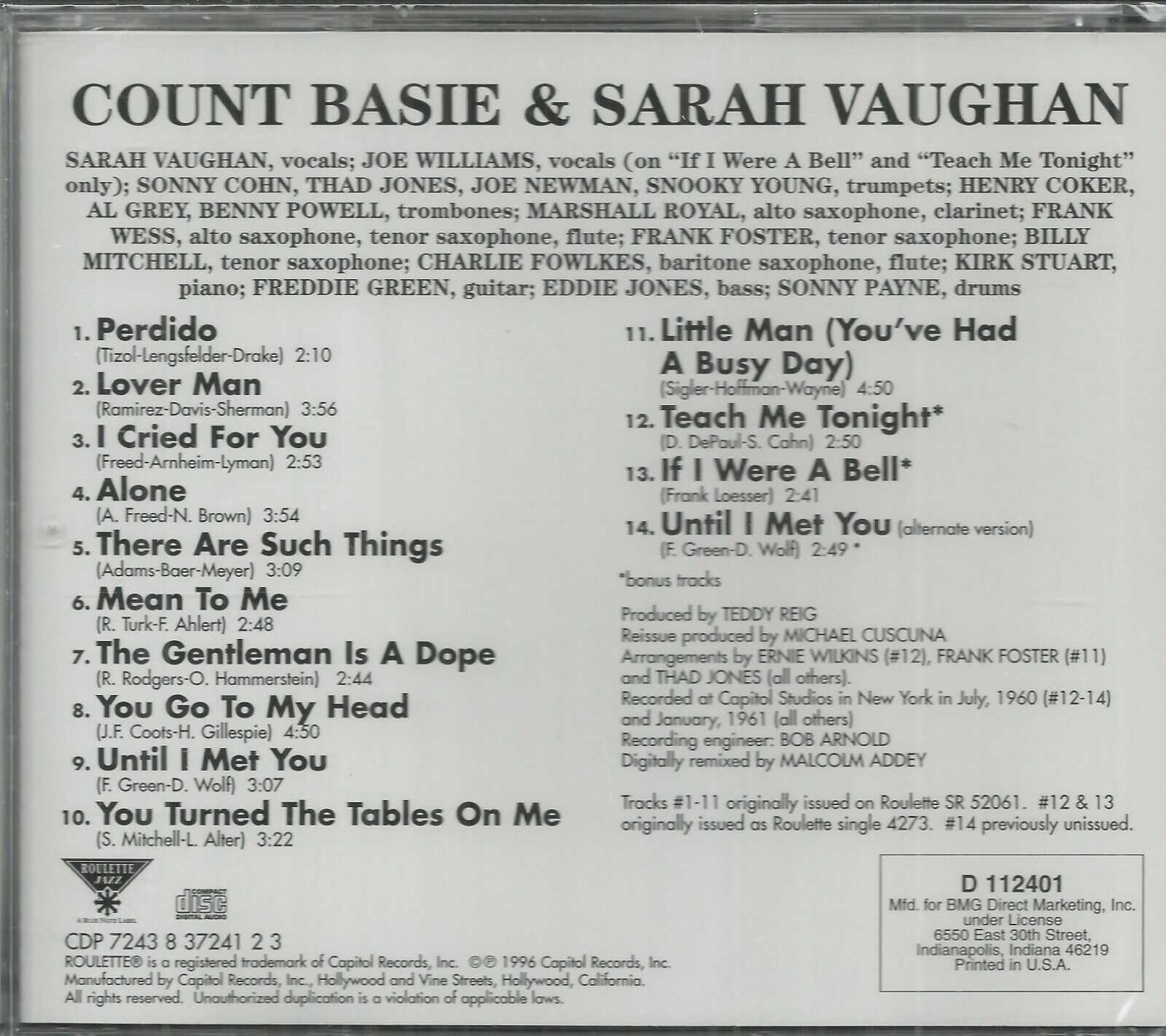 COUNT BASIE & SARAH VAUGHAN - CD - Brand New - Image 3