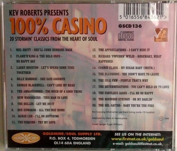 KEV ROBERTS - CD - Presents 100% Casino - Volume 2 - BRAND NEW - Image 3