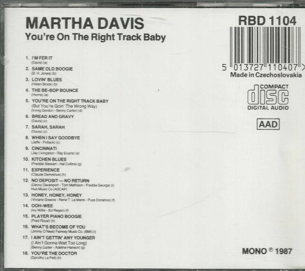 MARTHA DAVIS & HER TORRID TRIO - YOU'RE ON THE RIGHT TRACK BABY - CD - BRAND NEW - Image 3