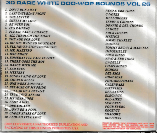RARE WHITE DOO WOP SOUNDS - VOL 26 CD BRAND NEW - Image 3