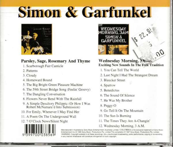 SIMON AND GARFUNKEL - PARSLEY SAGE, ROSEMARY & THYME/WEDNESDAY MORN CD BRAND NEW - Image 3