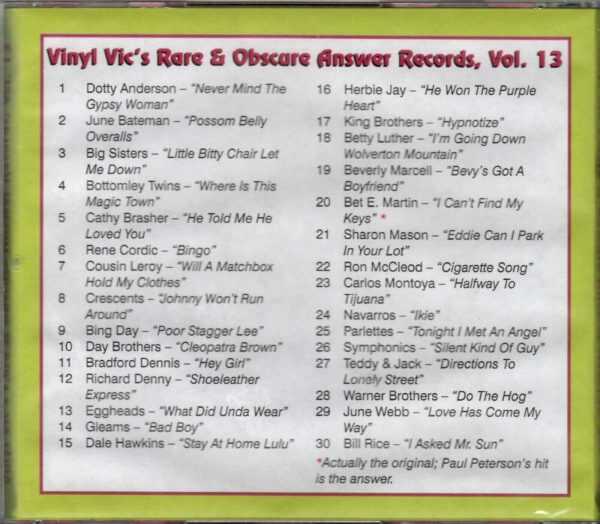 Vinyl Vic's Rare & Obscure Answer Records - Vol 13 - CD - Brand New - Image 3