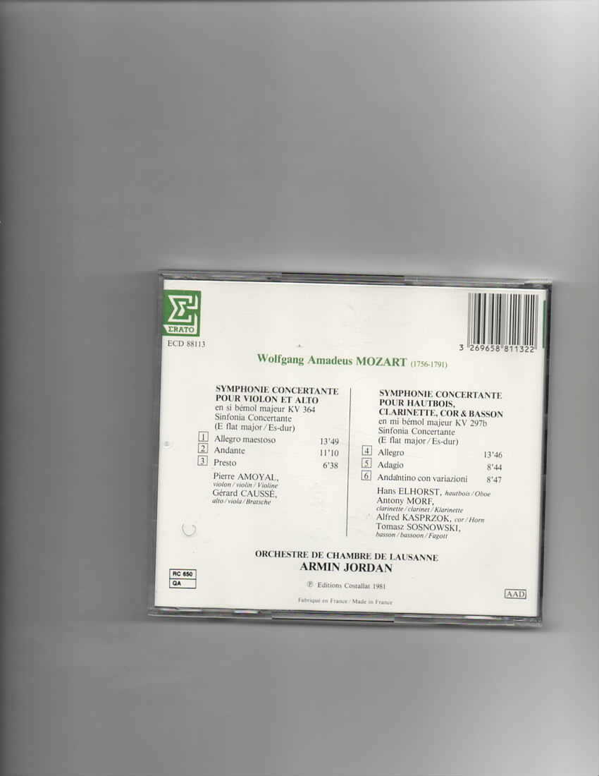 W.A MOZART. - SYMPHONIES CONCERTANTES-CD - Image 3