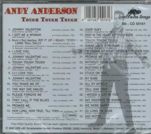 Andy Anderson CD - Tough Tough Tough  BRAND NEW   32 GREAT TRACKS - Image 3