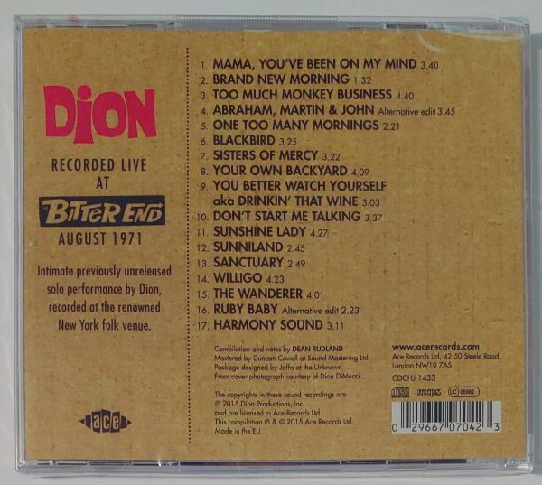 DION - RECORDED LIVE AT THE BITTER END AUG 1971  CD  BRAND NEW - Image 3