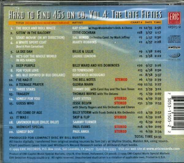 HARD TO FIND 45S ON CD - VOL 4 THE LATE FIFTIES - CD  - BRAND NEW - Image 3