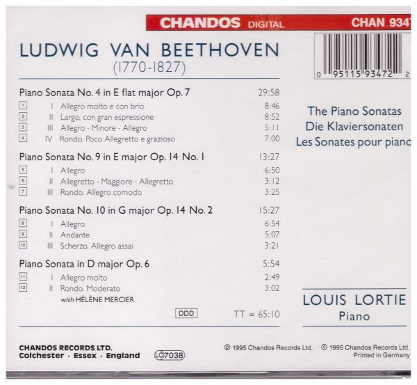 LOUIS LORTIE - CD - Beethoven - Piano Sonatas OP 6,7,14  - BRAND NEW - Image 3