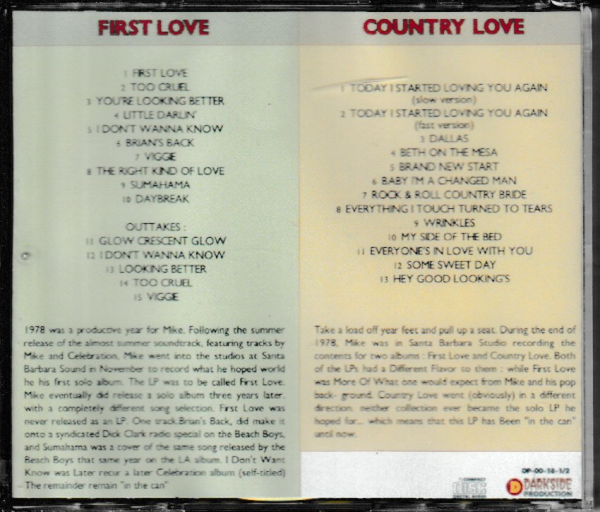 MIKE LOVE CD FIRST LOVE - COUNTRY LOVE - BRAND NEW - Image 3