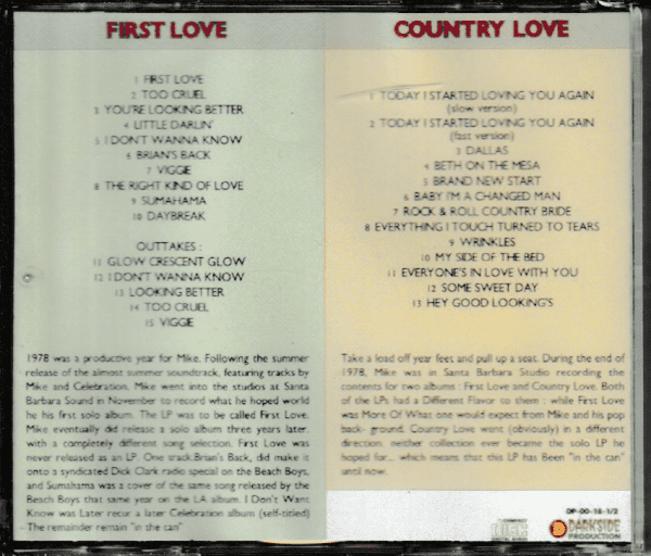 MIKE LOVE CD - FIRST LOVE / COUNTRY LOVE - BRAND NEW - Image 3