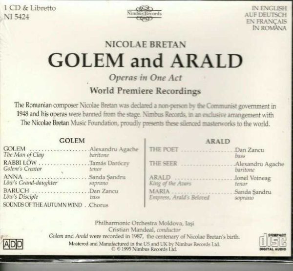 Nicolae Bretan: Golem and Arald - Operas In One Act - CD - Brand New - Image 3