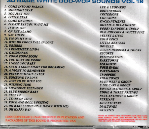 RARE WHITE DOO WOP SOUNDS - VOL 19 CD BRAND NEW - Image 3