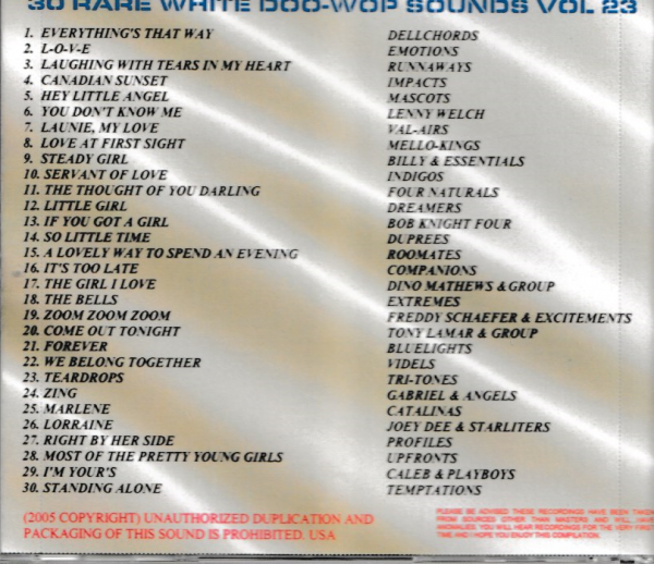RARE WHITE DOO WOP SOUNDS - VOL 23 CD BRAND NEW - Image 3