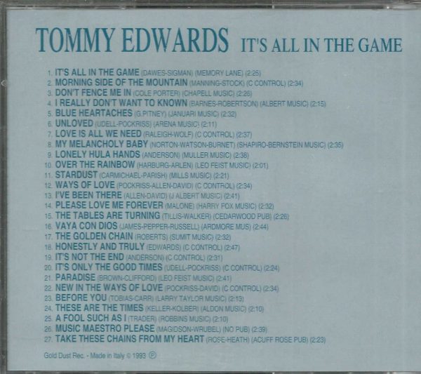 TOMMY EDWARDS CD - IT'S ALL IN THE GAME  Brand New on Gold Dust Label - Image 3