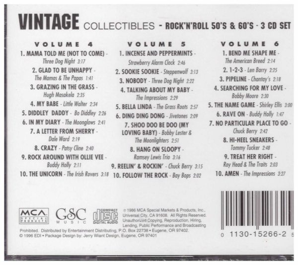 VINTAGE COLLECTIBLES - 3 CD SET - Rock 'N' Roll 50's & 60's - BRAND NEW - Image 3