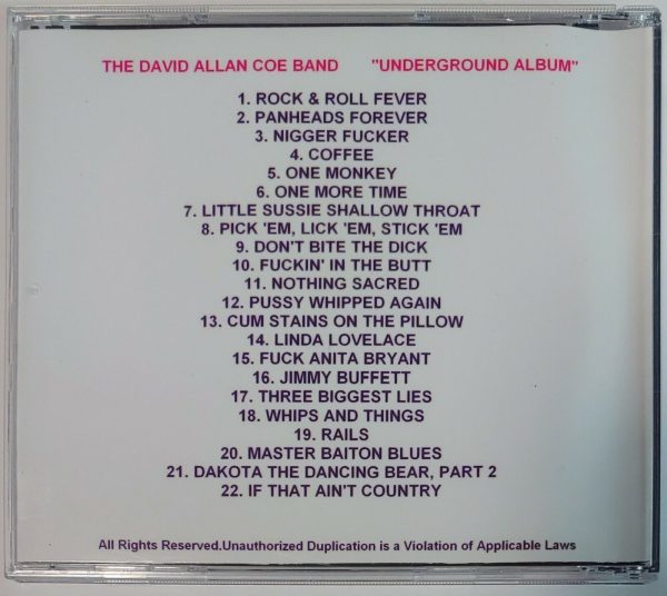 DAVID ALLEN COE - UNDERGROUND ALBUM   CD   BRAND NEW - Image 3