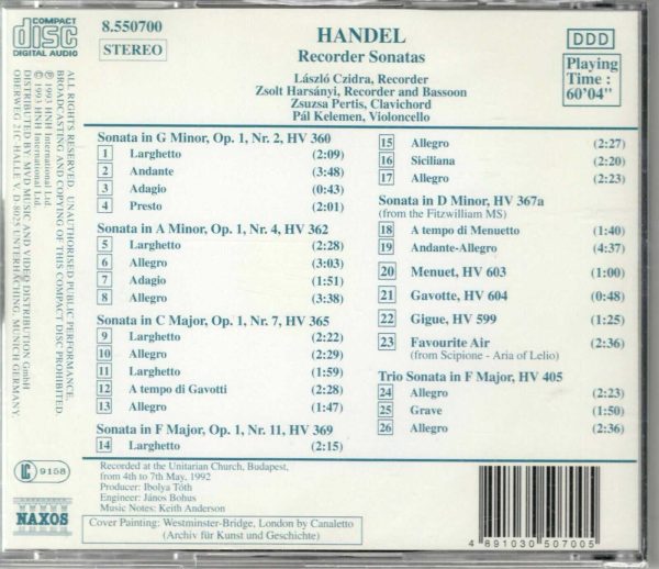 Handel - Recorder Sonatas - CD - Brand New - Image 3