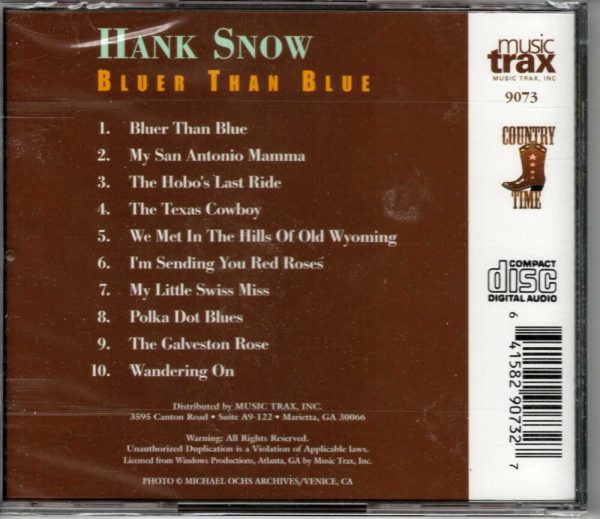 Hank Snow - Bluer Than Blue - CD - Brand New! - Image 3