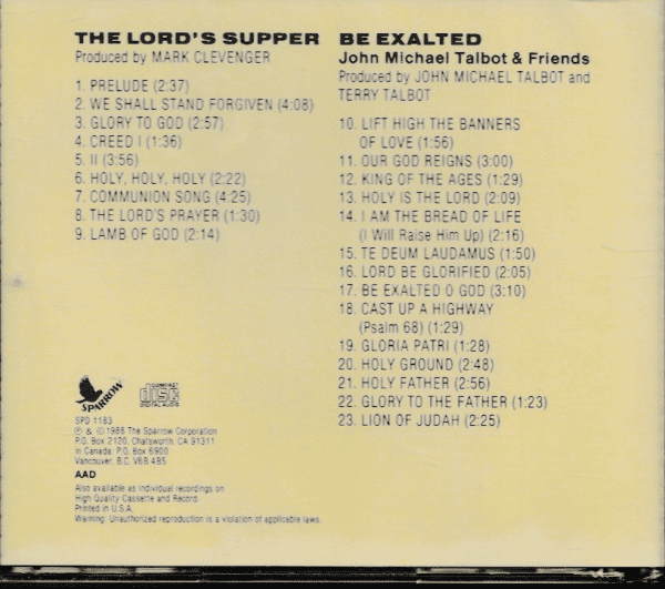 JOHN MICHAEL TALBOT CD - THE LORDS SUPPER/BE EXALTED - BRAND NEW - Image 3