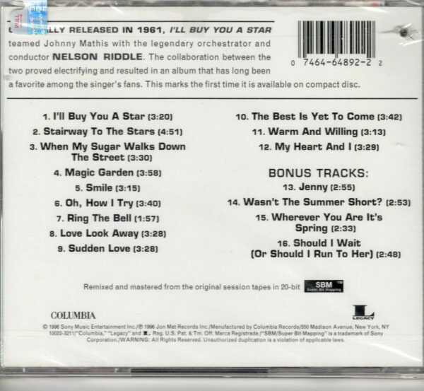 Johnny Mathis - I'll Buy You a Star - CD- Brand New - Image 3