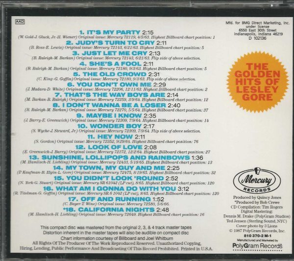 LESLEY GORE CD - Golden Hits   Brand New and Sealed  Mercury Label - Image 3