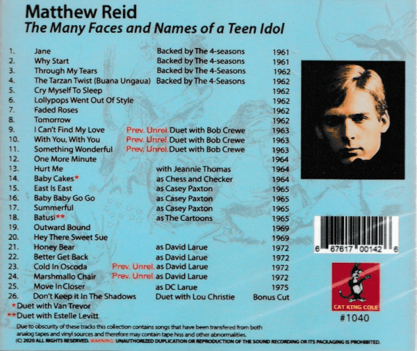 MATTHEW REID A TEEN IDOL CD   BRAND NEW   26 TRACKS ON CAT KING COLE - Image 3