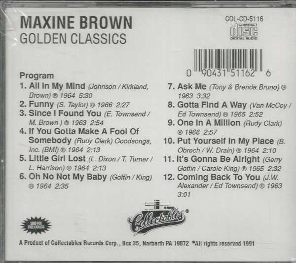 Maxine Brown CD - Golden Classics  BRAND NEW   Collectables Label - Image 3