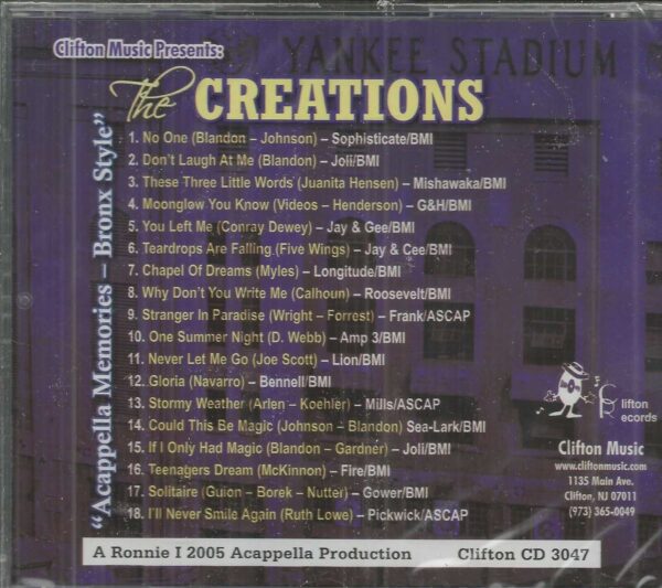 THE CREATIONS - CD -  Acappella Memories-Bronx Style -  BRAND NEW - Image 3