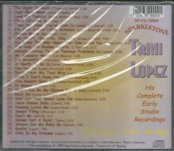 TRINI LOPEZ -  CD - Teenage Love Songs - BRAND NEW - Image 3